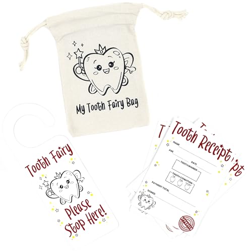A&M Natural Living Tooth Fairy Bag Set Kit Includes 1 x Tooth Bag 20 x A7 Certificates and 1 x Door Hanger Designed and Printed in The UK