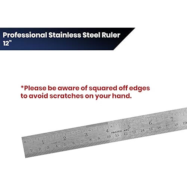 2 Pack Pacific Arc 12 Inch Stainless Steel Ruler with Inch/Metric Conversion Table