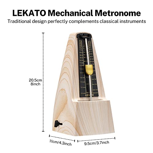 LEKATO Mechanisches Metronom für Klavier Gitarre Bass Violine Ukulele Schlagzeug Saxophon Banjo Mandoline - Visualisierung von Takt & Tempo, lauter Klang mit betonter Glocke, hohe Präzision, Beige