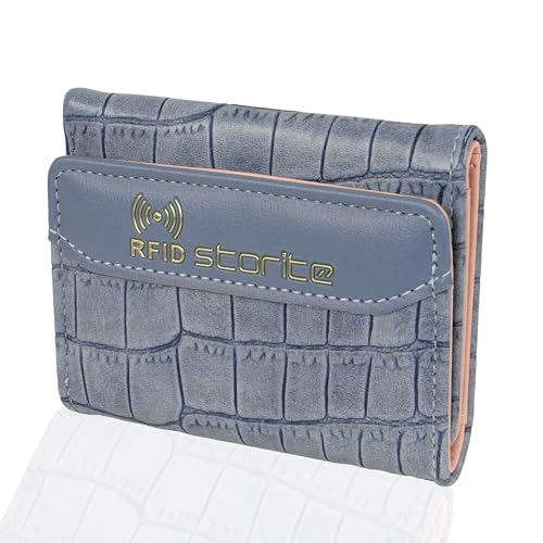 Image of Storite RFID Blocking Women's Wallet | Slim PU Leather Mini Purse with 5 Card Slots, ID Window, Coin Zip Pocket & Cash Section | Compact Travel Purse (Blue - 9 x 3.5 x 11 Cm)