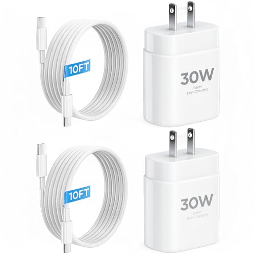 iPhone 17 16 15 Charger Fast Charging 10FT Cable, 30W USB C Charger Block for i Phone 15 16 16e 17 Air Plus Pro Max/iPad Pro/AirPods, PD USBC Power Adapter Wall Plug & Type C to C Cord, 2 Pack