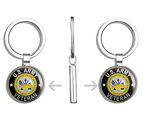 HJ Media Round U.S. Army Veteran (ic Vet Soldier gi Military) Metal Round Metal Key Chain Keychain Ring