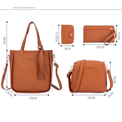 Set de 4 bolsos y carteras para mujer marrón miniatura 6