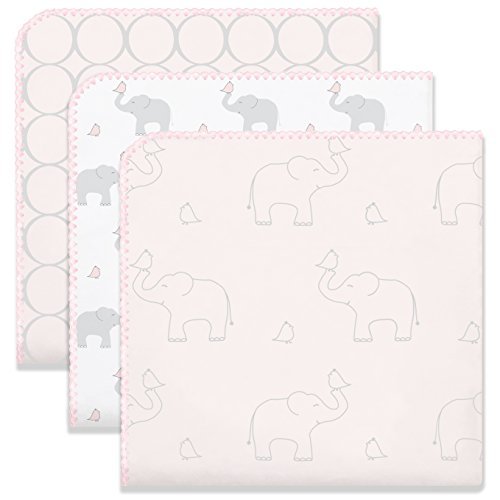 SwaddleDesigns Ultimate Winter Swaddles, Set of 3, X-Large Receiving Blankets, Made in USA Premium Cotton Flannel, Mod Circles and Elephants, Sunwashed Pink (Mom's Choice Award Winner)