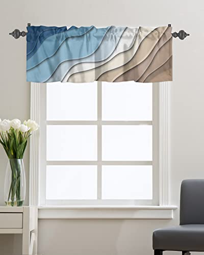 Litter Star Blue Brown Ombre Valance Curtain for Kitchen,Geometric Modern Aesthetic Rod Pocket Valance,Abstract Valance Tier Curtain Gradient Short Curtains for Windows Bedroom Bathroom 42x12in