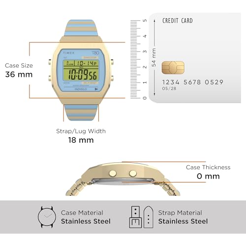 Image of TIMEX 80 Digital Watch for Women with Blue Square Dial & Gold Stainless Steel Bracelet Band Water Resistant Women's Wrist Watches - TW2W40800UJ