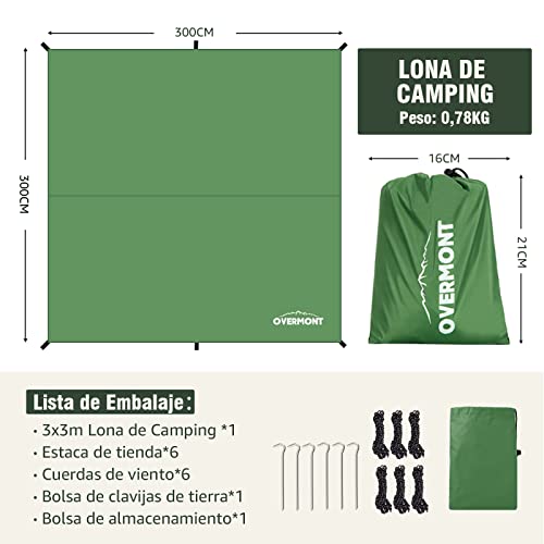 Toldo de camping Overmont 3x3m impermeable verde para proteccion solar de hamacas 3