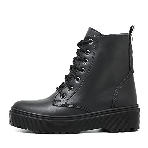 Bota Coturno Oadsey Feminino Cano Medio Sola Reta Tratorada Ziper e Cadarço Mulher Fashion