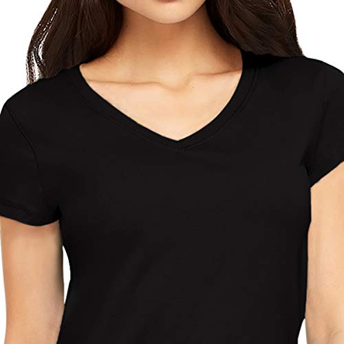 Image of Pooplu Women's Regular Fit Premium Plain 100% Cotton V Neck Half Sleeves, Casual Plain Pootlu Tees and Tshirts.