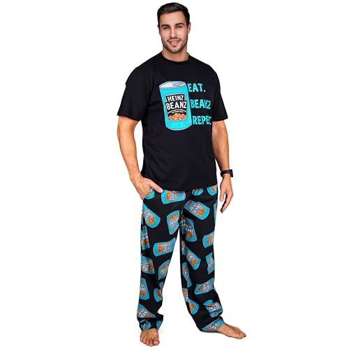Mens pyjamas set pjs t-shirt long bottoms breathable loungewear comfy nightwear baked beans funny gifts for men