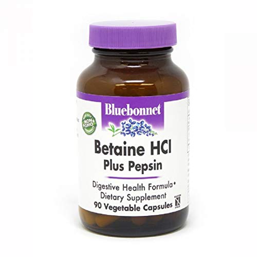 BlueBonnet Betaine HCI Plus Pepsin Vegetarian Capsules, 90 Count