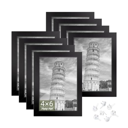 HappyHapi 4x6 Picture Frame,Set of 8 Black Picture Frames, Tabletop or Wall Display Decoration Photo Frame for Photos, Paintings, Landscapes, Posters, Artwork