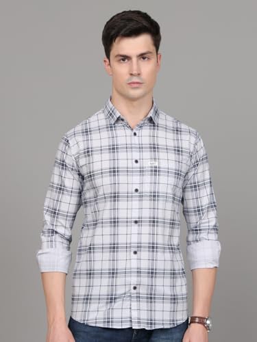 Image of Majestic Man Stylish Slim Fit Cotton Spread Collar Checked Casual Shirt