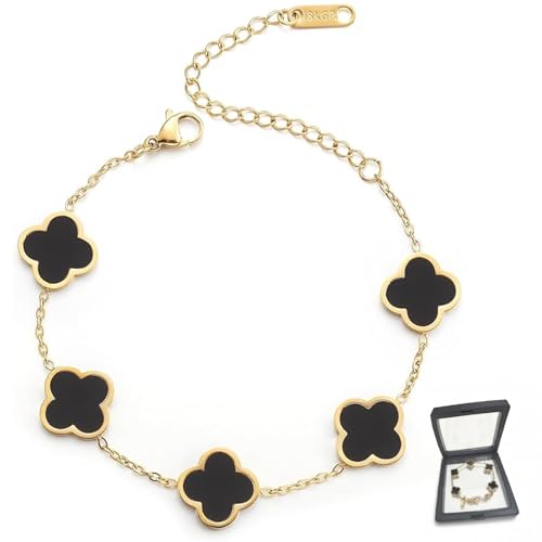 HESUSUSI 18k Plaqué Bracelet Trèfle à Quatre Feuilles, Réglables Bijoux Chanceux, Bracelet Élégant pour Fille Cadeau Saint-Valentin Fête des Mères...