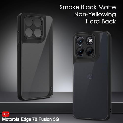 Image of TheGiftKart Hybrid Shockproof Back Cover Case for Motorola Moto Edge 70 Fusion 5G | Hard Back Cover Case for Moto Edge 70 Fusion 5G (PC & TPU, Translucent Smoke Matte Back, Black Sides)