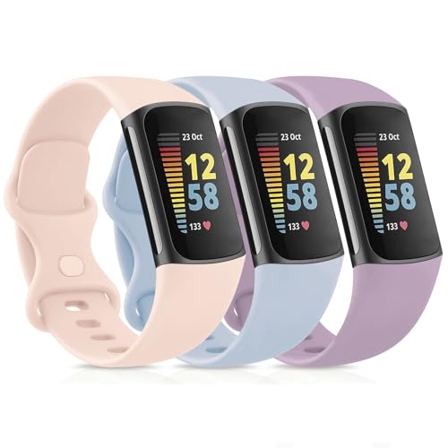 Image of 3 Pack Sport Bands Compatible with Fitbit Charge 6 Bands /Fitbit Charge 5 Bands Women Men, Classic Soft Replacement Straps Wristbands for Fitbit Charge 6 /5 Advanced Fitness & Health Tracker