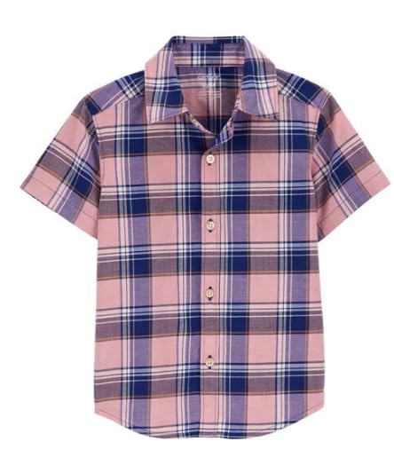 Carter's Toddler Boys Plaid Button Down Short Sleeve Shirt, Pink/Blue, 4T