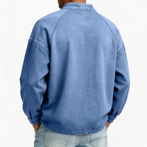 Men's Denim Shirt Washed Vintage Pullover Henley Shirt Denim Blouse - image 5