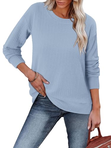 ONLYSHE Womens Shirts Long Sleeve Crewneck Tunic Tops Casual Lightweight Knit Solid Color Sweatshirts Trendy Blouse Basic Tee