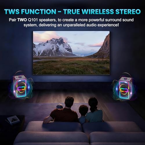 TAMPROAD Bluetooth Speaker, 120W Peak Power Wireless Speakers Boombox with Deep Bass, Portable Loud Stereo Sound Subwoofer with LED Light Show for Party, Outdoor, Camping (Burgundy) — view 3