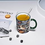 DZBDWZXH Dark Green Handle Ceramic Coffee Mugs 11oz, (Pebble Stone) Print Restaurant Coffee Mug for Coffee,Cappuccino,Tea,Cocoa,Cereal - Image 9