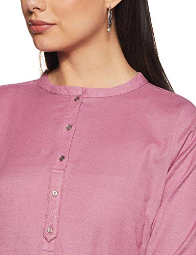 Image of W for Woman Cotton Yellow Solid Mandarin Collar Straight Kurta