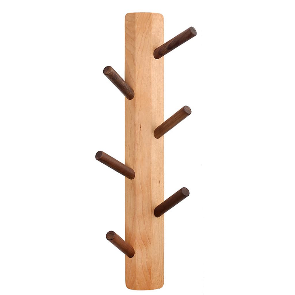 ZHOUXIAO Solid Wood Vertical Coat Rack Wall Mount,Branch Shape Coat Hooks Hanger Yellow