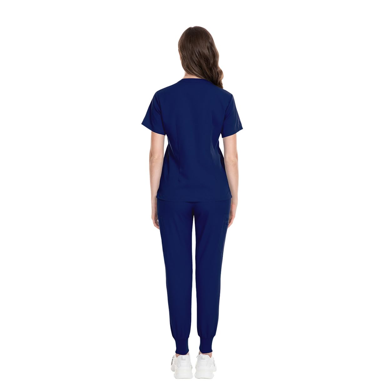Mundury medyczne dekolt w serek stretch peelingi top z krótkim rękawem z 3 kieszeniami rozciągliwe spodnie joga joggery slim fit elastyczny pas DK09