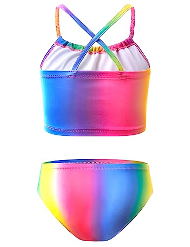 Image of TENVDA Girls Swimsuit 2-Piece Halter Tankini Set Beach Sport Bathing Suit UPF 50+ Swimwear
