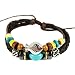 Real Spark Handmade Braided Leather Wrist Band Wood Beade Fish Charm Wrap Bracelet Blue