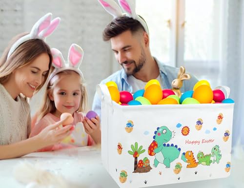 Image of Large Rectangular Easter Baskets Empty Waterproof Boy Toy Box Foldable Kid's Gifts Storage Bin Spring Room Decor(Arrange Dinosaur Egg)
