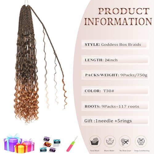 Flagship Goddess Box Braids Crochet Hair 24 Inch 9 Packs Boho Crochet Braids for Black Women,Bohomian Pre looped Crochet Hair for Black Women-T30