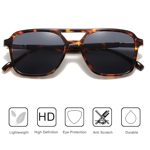 Image of Retro Aviator Rectangle Sunglasses for Women Men Unisex UV400 Protection Lightweight Frame Trendy Sun Glasses