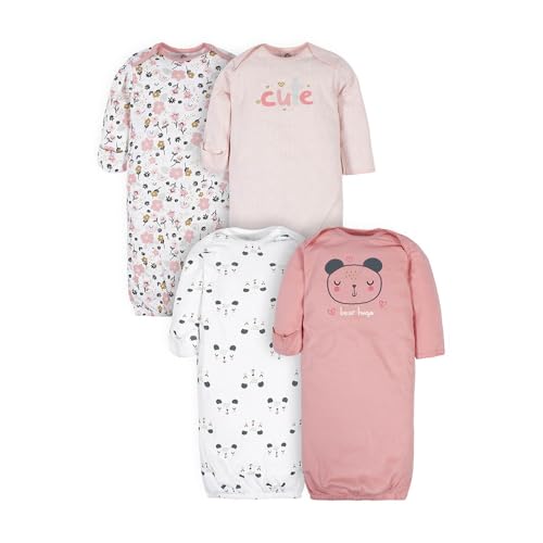 Image of Gerber Baby Girls 4-Pack Sleeper Gown - Soft Cotton Newborn Nightgowns, Elastic Hem Sleepwear Set for Infant Girls