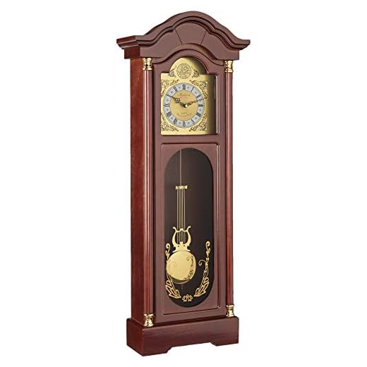 Bedford Clock Collection Antique Cherry Oak Finish Chiming Wall Clock with Roman Numerals, 33 . 25