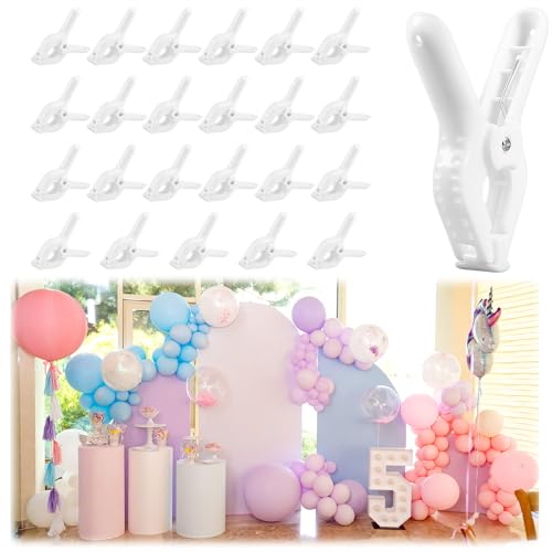 Image of Lemonroad 24 Pcs 4 inch White Spring Clamps for Balloon Arch, 2 inch Opening | Heavy Duty Birthday Baby Shower Use, Tablecloth Backdrop Stand, Photography Studio Decor Accessories, Crafts Supplies