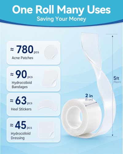 Image of Ourmed Medical-Grade Hydrocolloid Roll with Box (2 Roll), Waterproof Hydrocolloid Bandages for Wound Care and Minor Burns, Pimple Patches for Acne Care, First Aid Supplies for Home & Outdoor, 2in*5ft