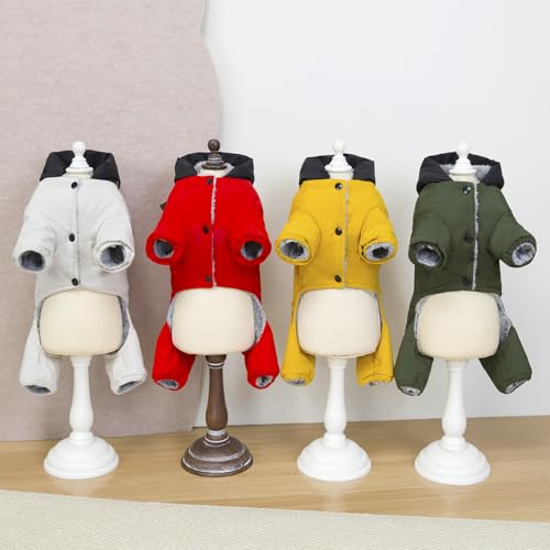 Izefia Hundemantel Haustierbekleidung Overall Winddicht Kaltes Wetter Mäntel 4 Beine Jacke Viel Glück Warm Winter Dicke Kleidung Wasserdicht Schneedicht Baumwollmantel für Kleinen Hund Mittlere Katze