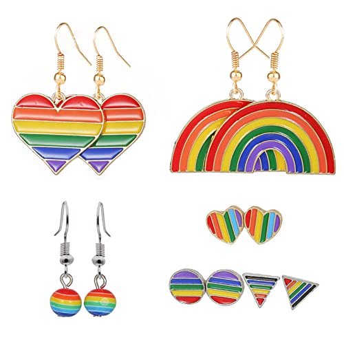 SuoFrun 6 pairs LGBT Rainbow Flag Earring Lesbian Gay Pride Charm Alloy Enamel Dangle Earrings for Women Geometric Shape Dangle Earrings Jewelry