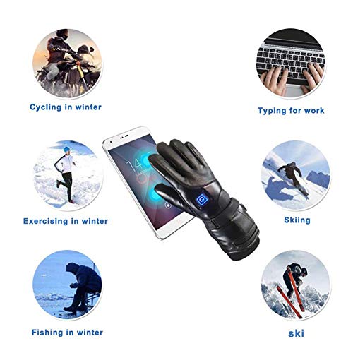 Wodesid Electric Heated Gloves Rechargeable Leather Gloves for Men Women Heating Thermal Gloves Motorcycle Ski Snow Warmer Mitten Glove Arthritis for Winter Outdoor Indoor Sports (Leather Gloves) - Thumbnail 4