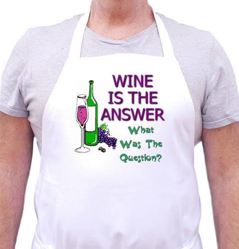 Wine Is The Answer Funny Aprons For Wine Lovers, White Chef Apron, Funny Kitchen Cooking Apron For Women & Men