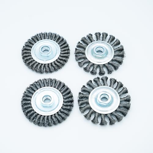 Eco Walker 4 Inch Twist Knotted Wire Wheel Brush Set for Angle Grinder with 5/8 Inch-11 Threaded Arbor - Heavy-Duty Conditioning for Various Metals (4)