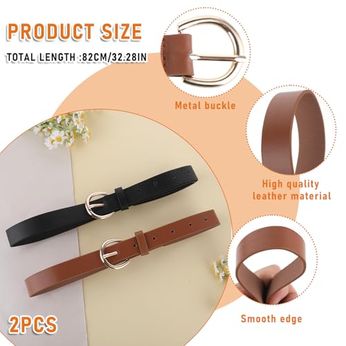 Molain 2 Pack Girls Belt, 32.3 Inch Kids Elastic Belt PU Leather Waist Belt with Double O Ring Buckle for Dress Pants Jeans2