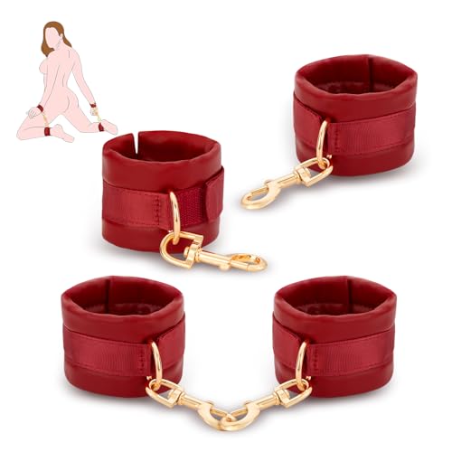 Image of Sex Bondage BDSM Kit Restraints - UTIMI 4PCS Sets with Adjustable Handcuffs Ankle Cuff Fetish Adult SM Games Sex Toys for Couple Beginner, Red