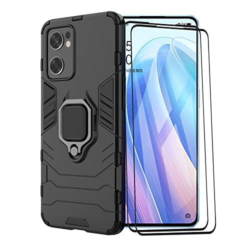 ESTH® Funda para OnePlus Nord CE 2 5G con 2 Piezas Protector de Pantalla, Giratorio Soporte de 360°, Compatible con Soporte Magnético para Coche, Carcasa Negro