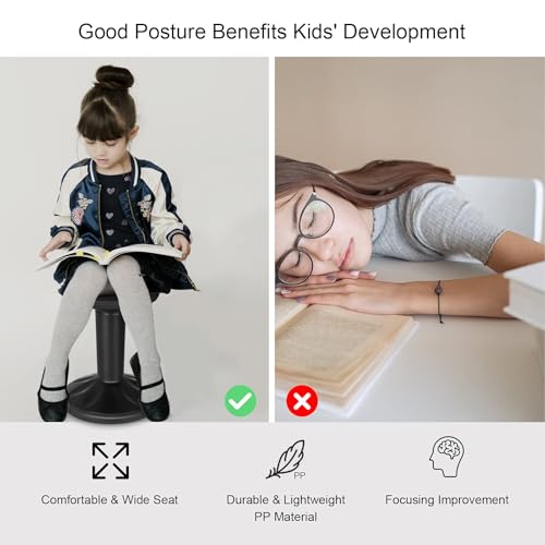 Image of SIMOE Black Wobble Stool for Classroom Seating, 24 Inch Active Learning Chair with Adjustable Height, Flexible Sitting Balance Stool for School and Office Stand-Up