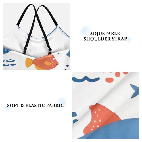 Bolaz Girls Swimsuits One-Piece Bathing Suits Multicolor Kids Sport Summer Beach Swimwear for 3-10 Years Old-Cartoon Sea Animals Seamless Fish Pattern for Wrapping Paperv3