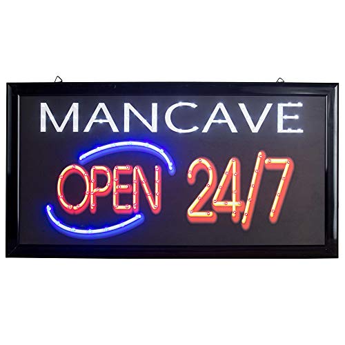 American Art Decor Man Cave Open 24/7 Framed Flashing Marquee LED Signs