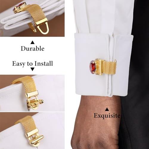 Birthstone Gold Tone Cufflinks for Men with Chain Shirt cuff links Wedding Business Birthday Christmas Gifts for Men4