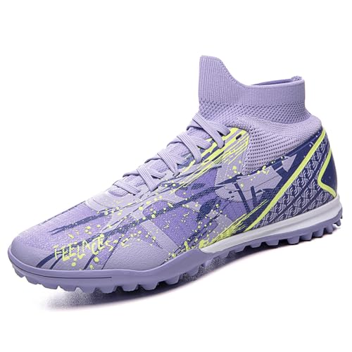 Adult Unisex High-Ankle Soccer Cleats - Durable Lightweight Football Boots for Outdoor Turf Training and Athletic Sports 9 Adult Purple